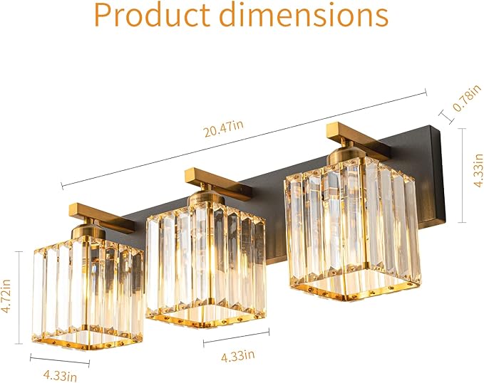 FDPBY Modern Bathroom Vanity Light 3-Lights Black Gold Crystal Bathroom Wall