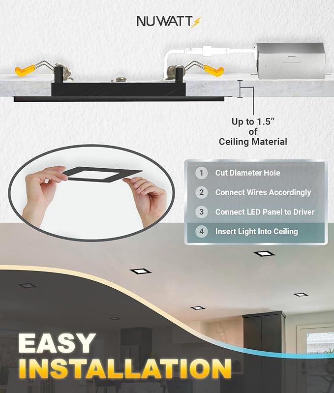 NUWATT 12 Pack 4 Inch Square Ultra-Thin LED Recessed Lighting, Selectable
