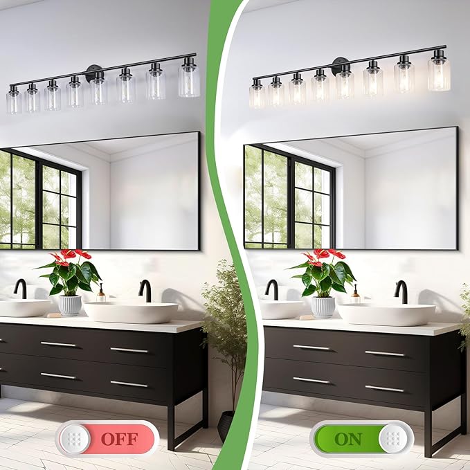 Guliaofo 8-Light Black Vanity Lights, Modern Bathroom Light Fixtures