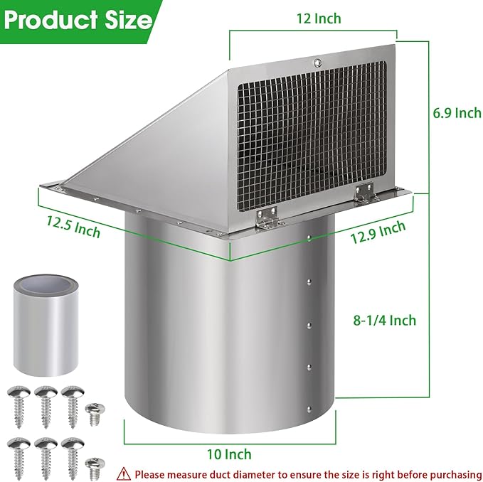 10 Inch Wall Vent Exhaust Vent Cover, Hooded Wall Vent