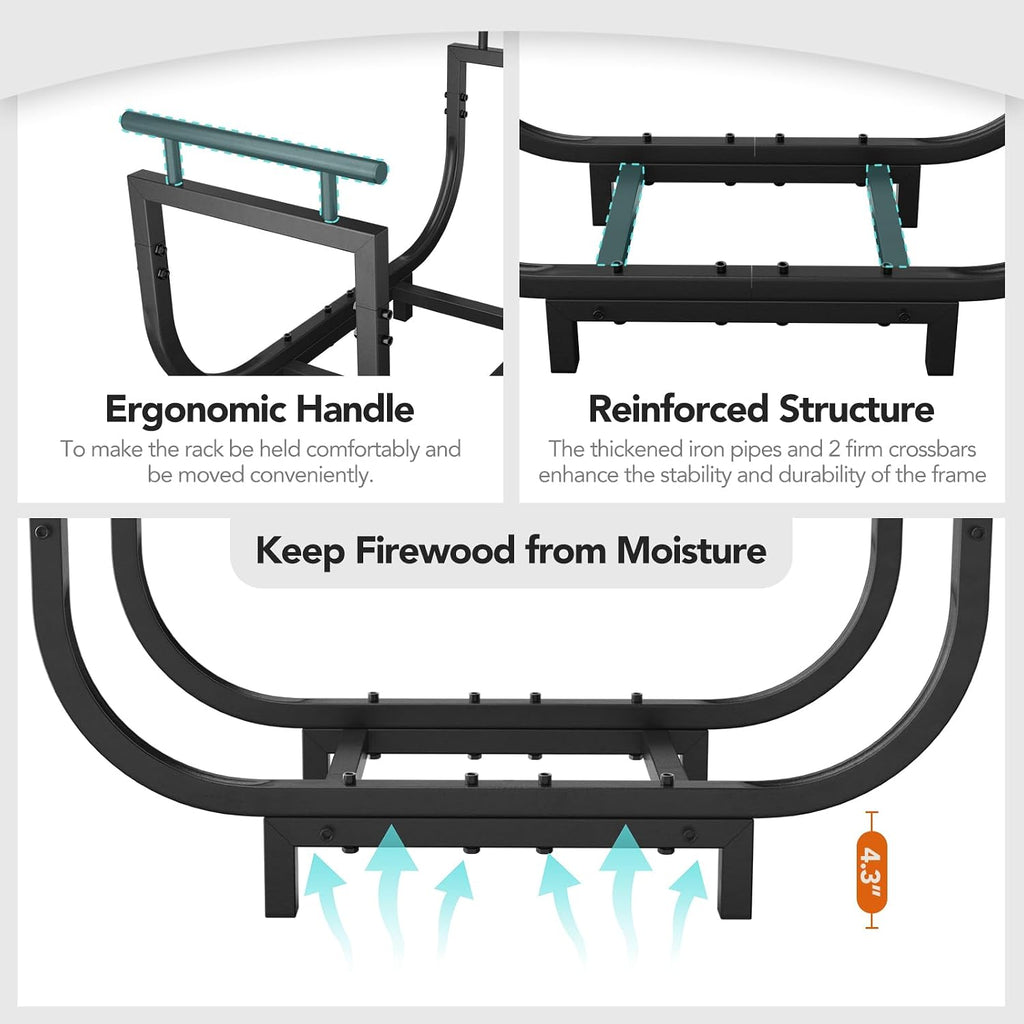 30” Outdoor Firewood Rack with Carrier Bag & Ergonomic Handles