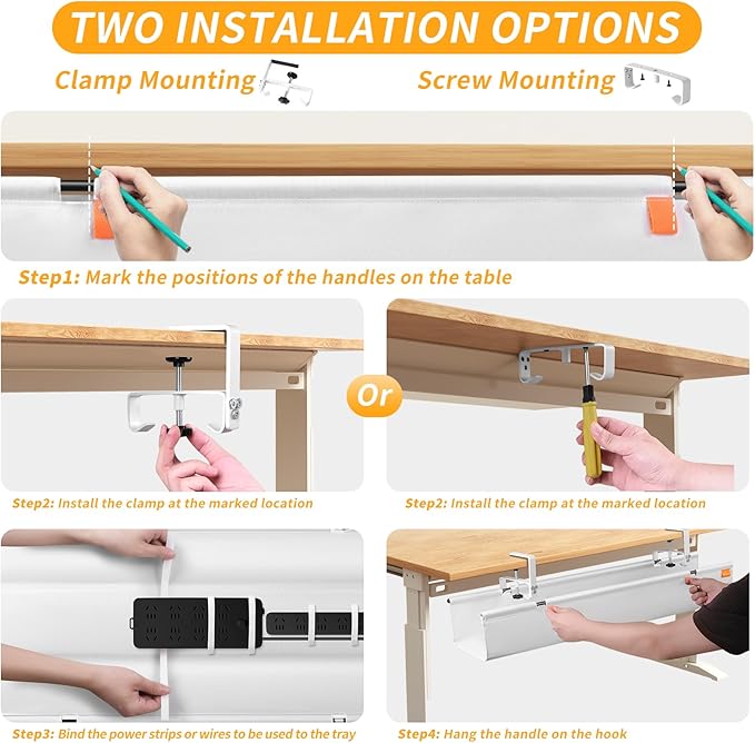 SUREUP9 No Drill Under Desk Cable Management Tray, Fabric Cable Management