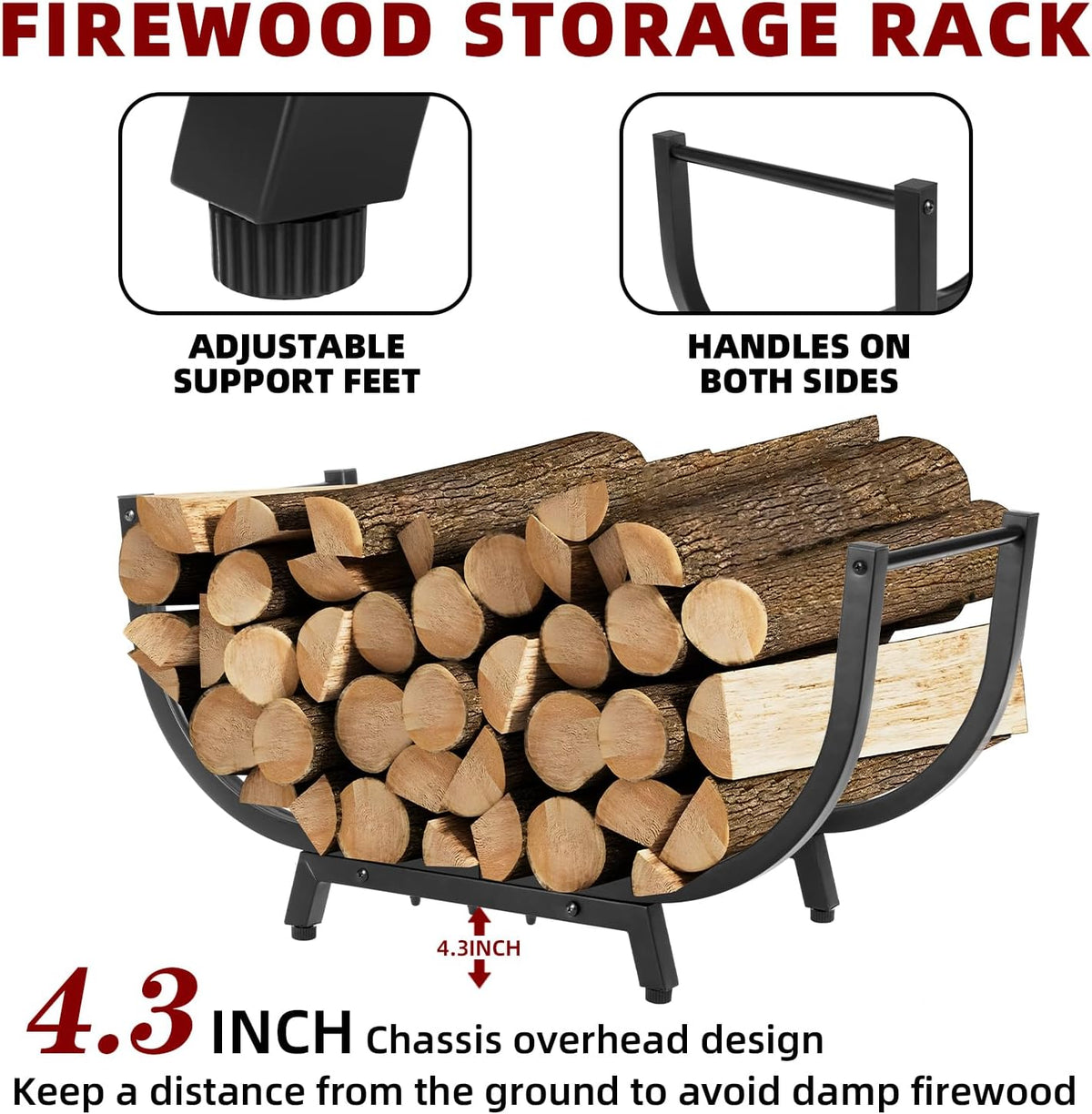 30in firewood log storage rack holder heavy duty shown in use