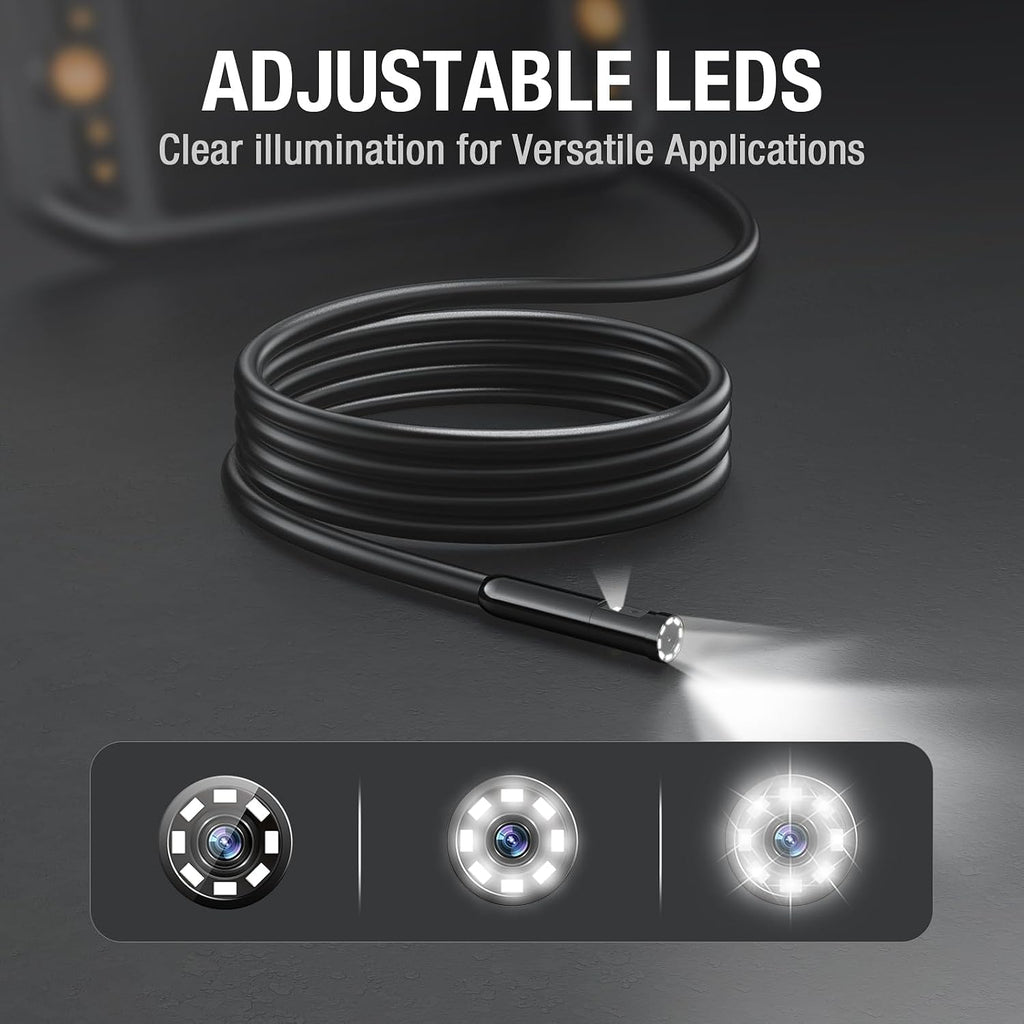 teslong dual lens borescope with light for automotive showing dimensions