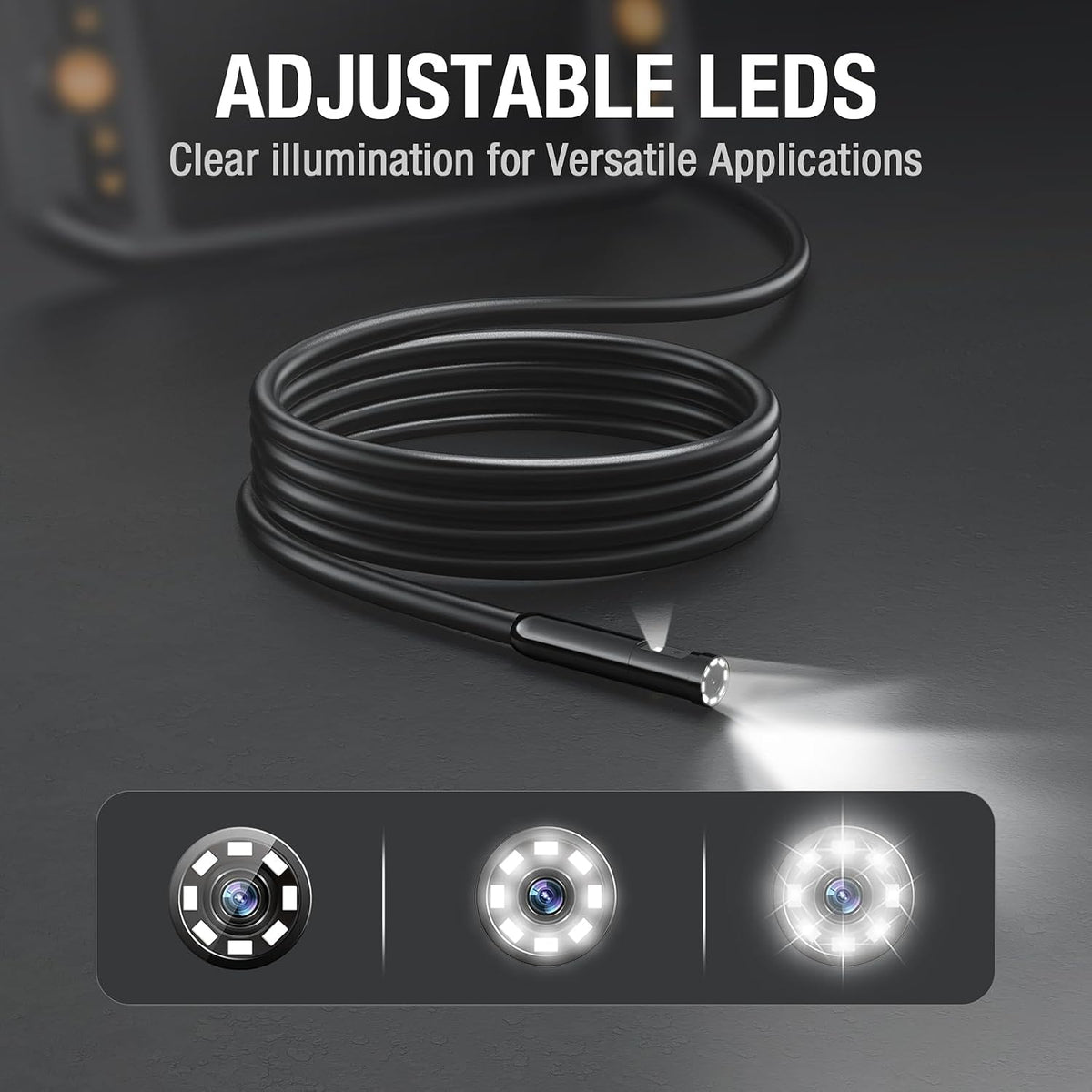 teslong dual lens borescope with light for automotive showing dimensions