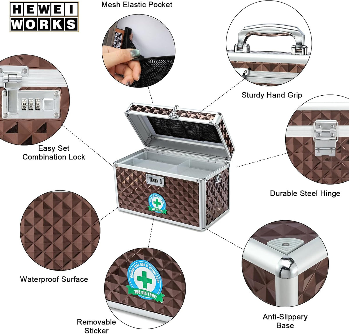 storage lock box with combination lock, lockable medicine, side view