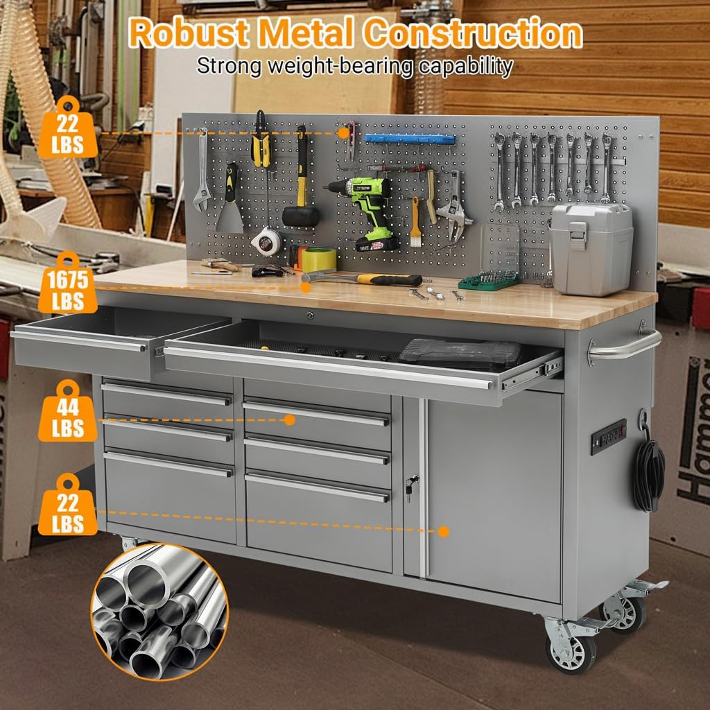 garvee 61-inch rolling tool chest, 10 drawers garage, side view
