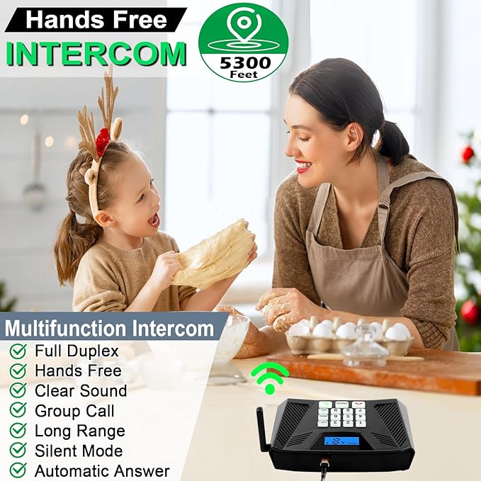 Intercoms Wireless for Home Hands Free, Upgrade Two Way Intercom 5300 Feet Range