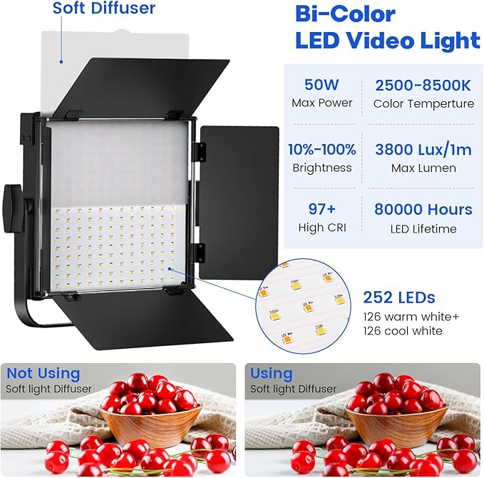 Photography Video Lighting Kit, Upgraded Bi-Color LED Video Studio Lights