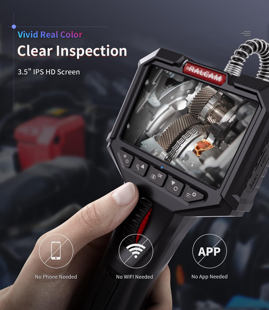 ralcam two-way articulating borescope with light, slim probe, package contents