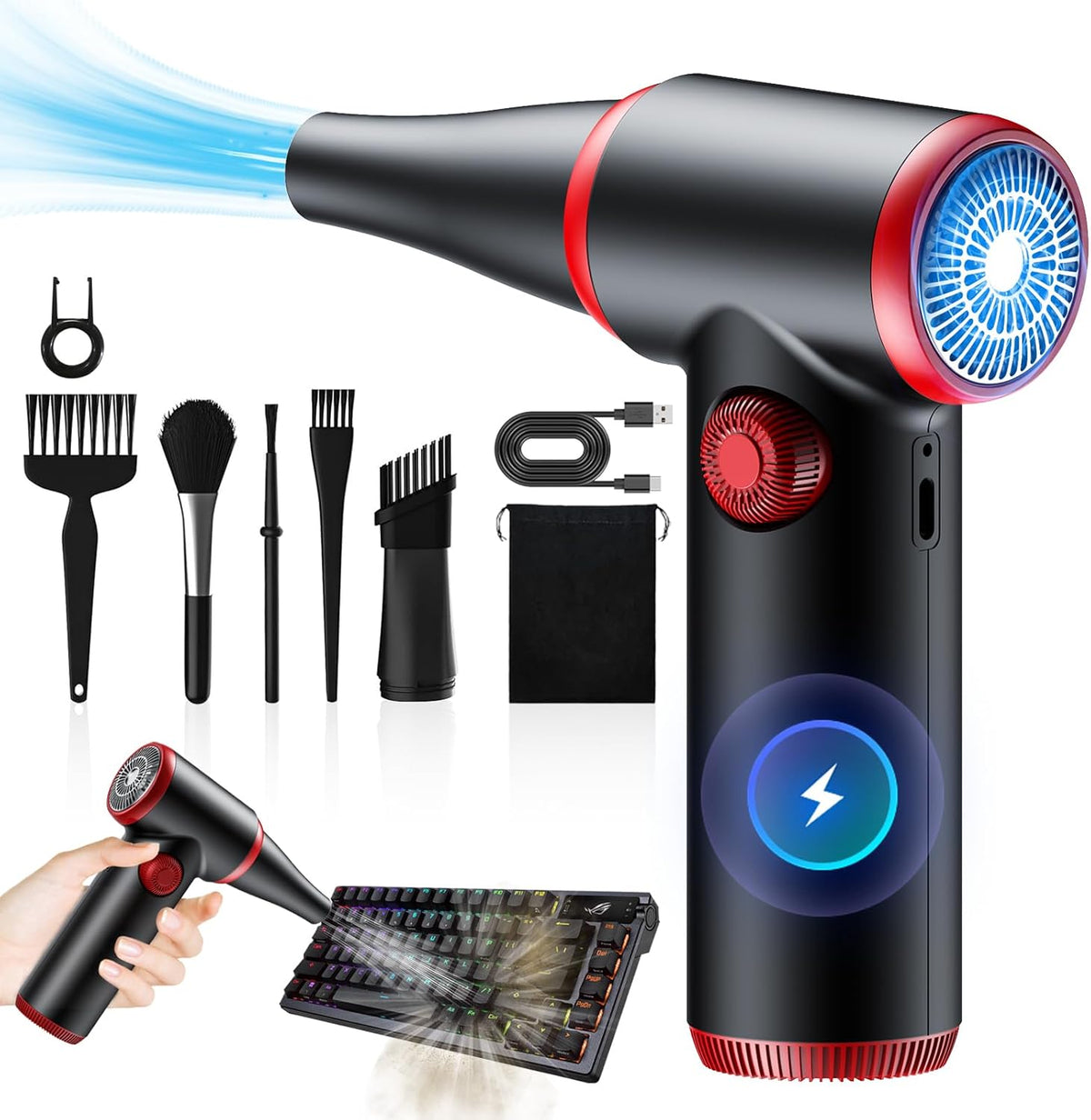 ATEngeus Compressed Air Duster, Stepless Speed Electric Air Duster, 100500RPM