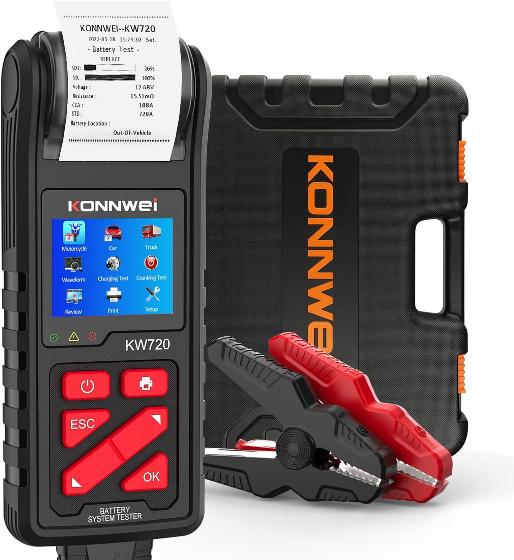 KONNWEI KW720 Car Battery Tester 6V 12V 24V W/Printer, Battery Load Tester