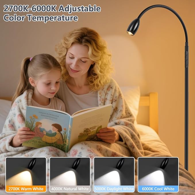 Reading Floor Lamp, Dimmable Zoomable Spotlight, Adjustable Color Beam Standing
