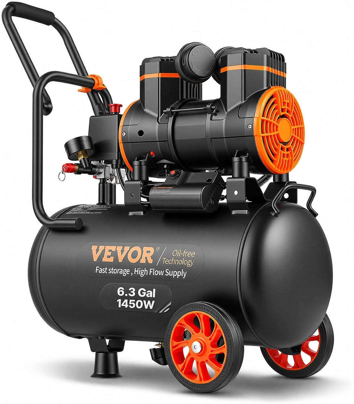 VEVOR 6.3 Gallon 2 HP Air Compressor, Max 116PSI, Oil Free Compressor Tank