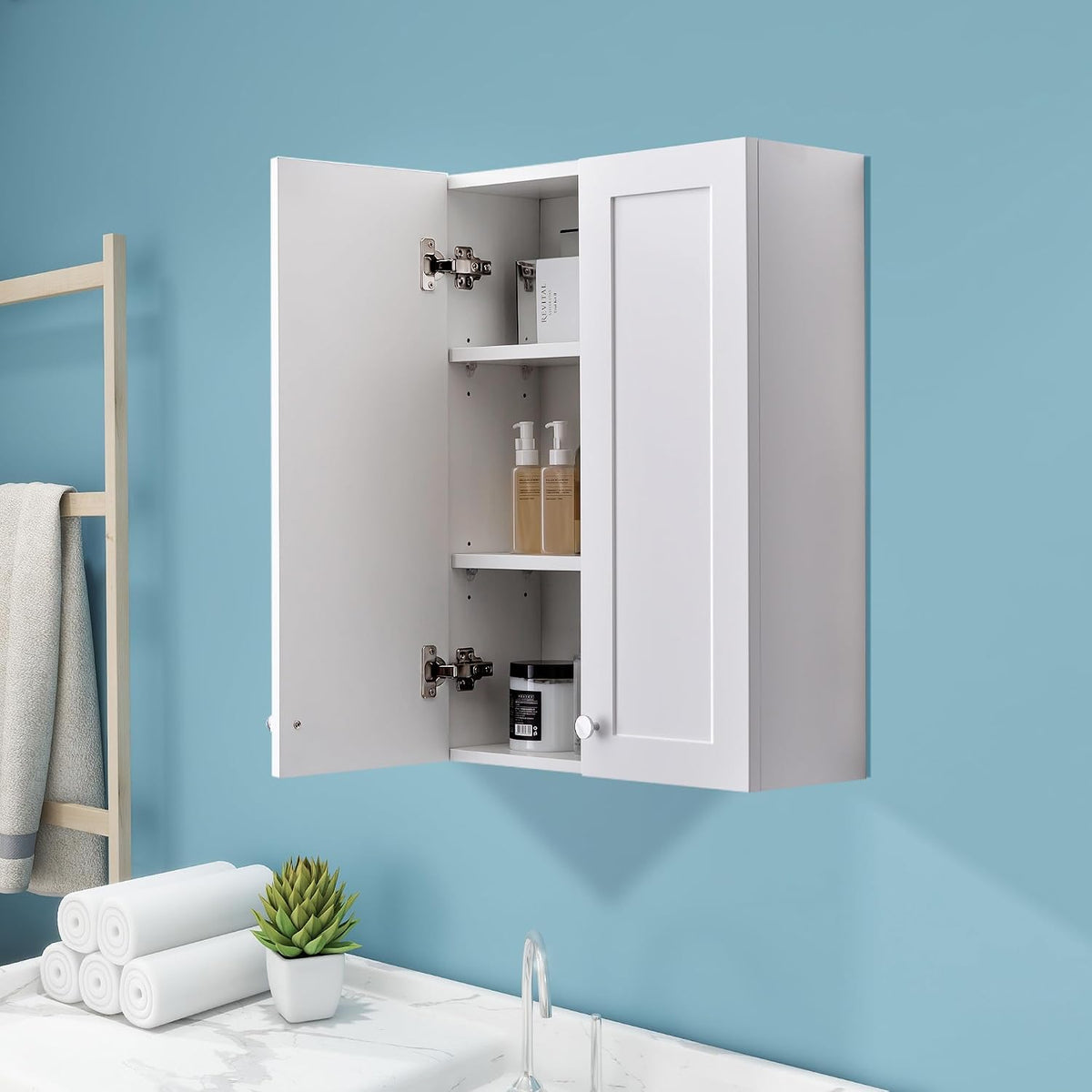 White Wall Mount Cabinet, MDF Over The Toilet Storage Cabinet