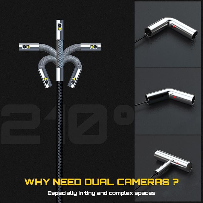 DXZtoz Dual-Lens Articulating Borescope, 6.5mm Slim Probe, Two-Way 210°Rotate