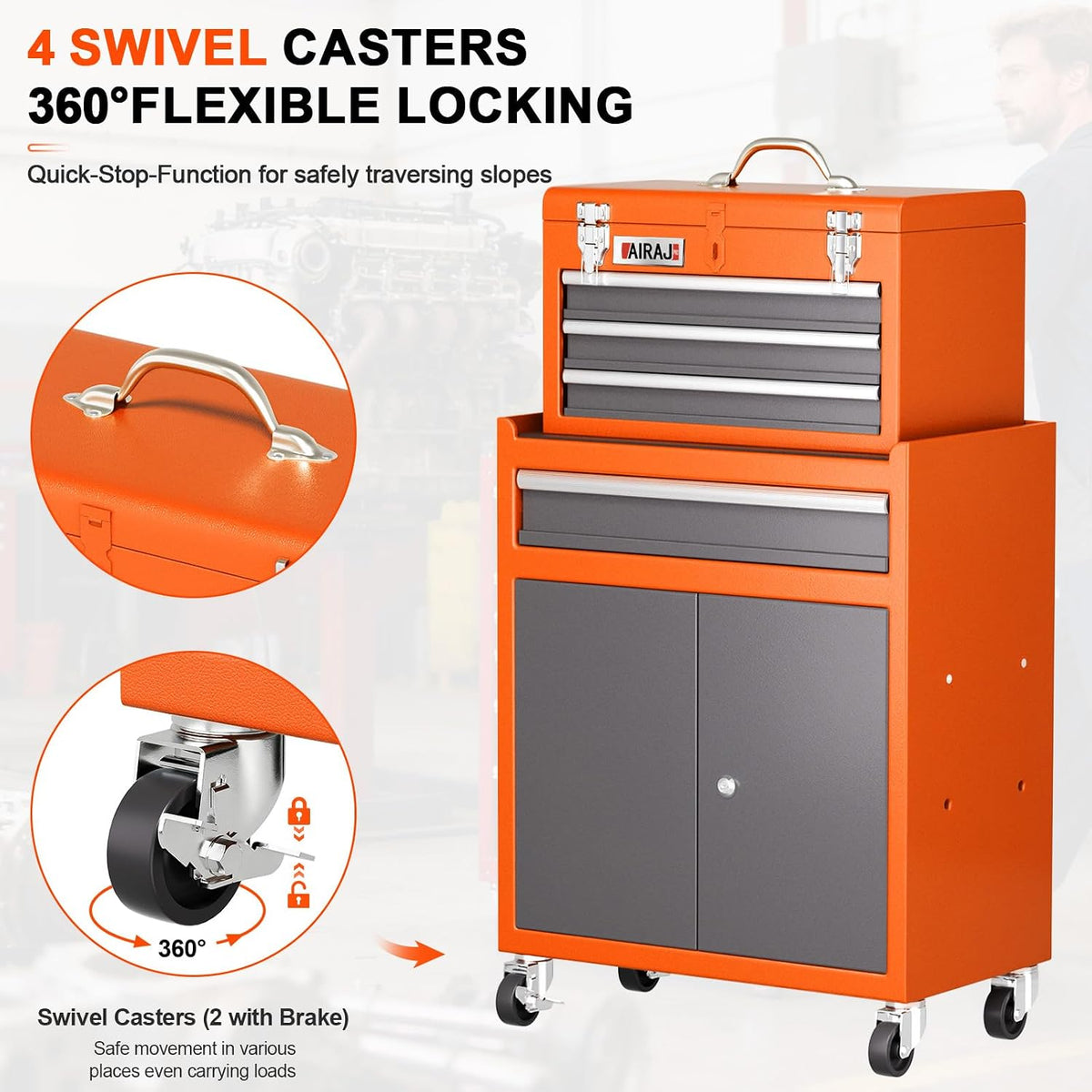 4 drawer rolling tool chest with 360° wheels,40"detachable, package contents