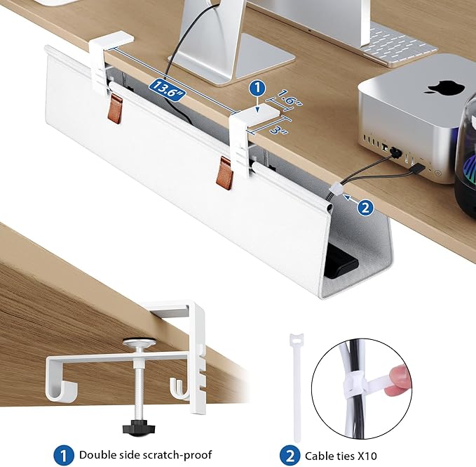 Zilink Under Desk Cable Management 30" No Drill Desk Cable Management Tray