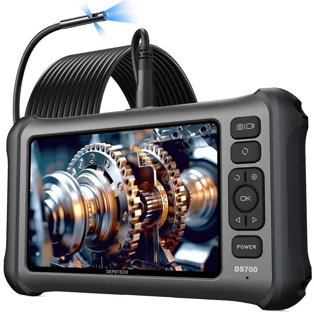 DEPSTECH 7" IPS Screen Endoscope Camera with Light, Triple Lens, 16.5FT