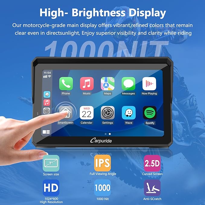 CARPURIDE W702BS PRO for BMW Motorcycle CarPlay & Android Auto Dual Bluetooth