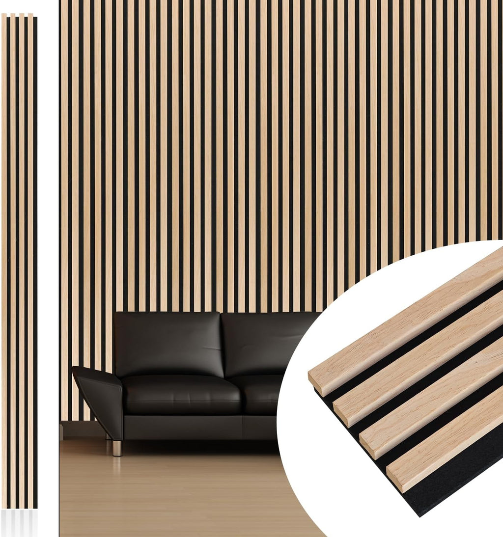 NeatiEase Wood Wall Panels, 9 Feet Acoustic Slat Wall Panels (6-Piece)