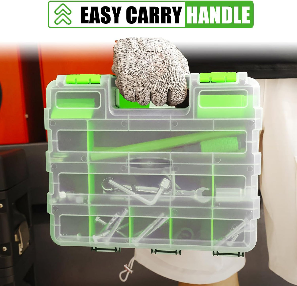 generic tool box with transparent lid, double side on a desk or shelf