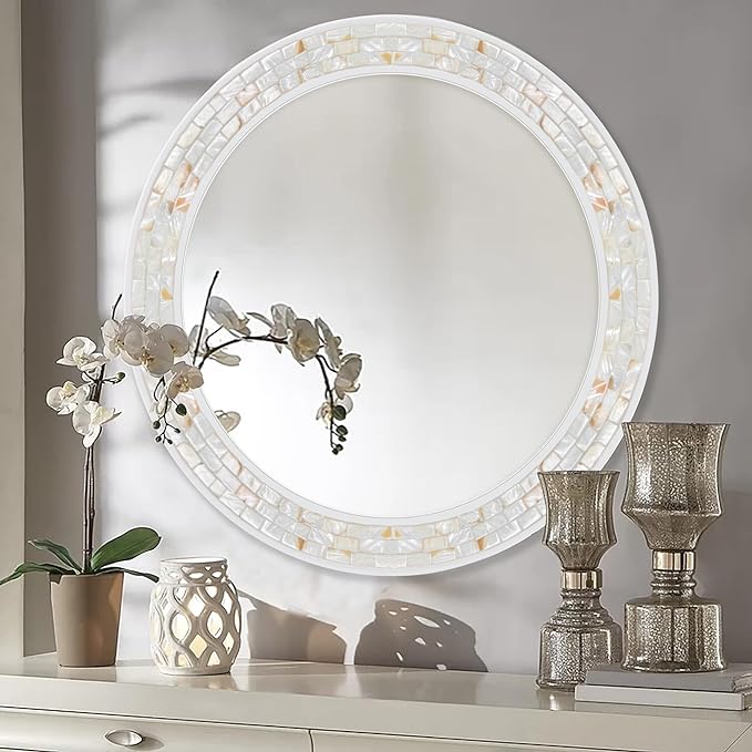 Tanmicoshomy Round Wall Mirror 28 Inch, Circle Mosaic Mirror
