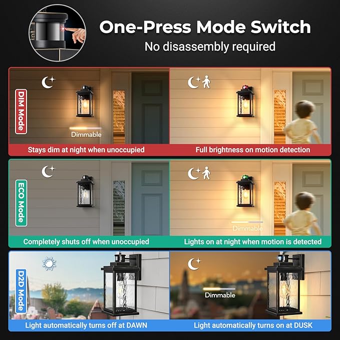 VIANIS Large Motion Sensor Outdoor Lights 2 Pack, Dusk to Dawn Outdoor Lighting