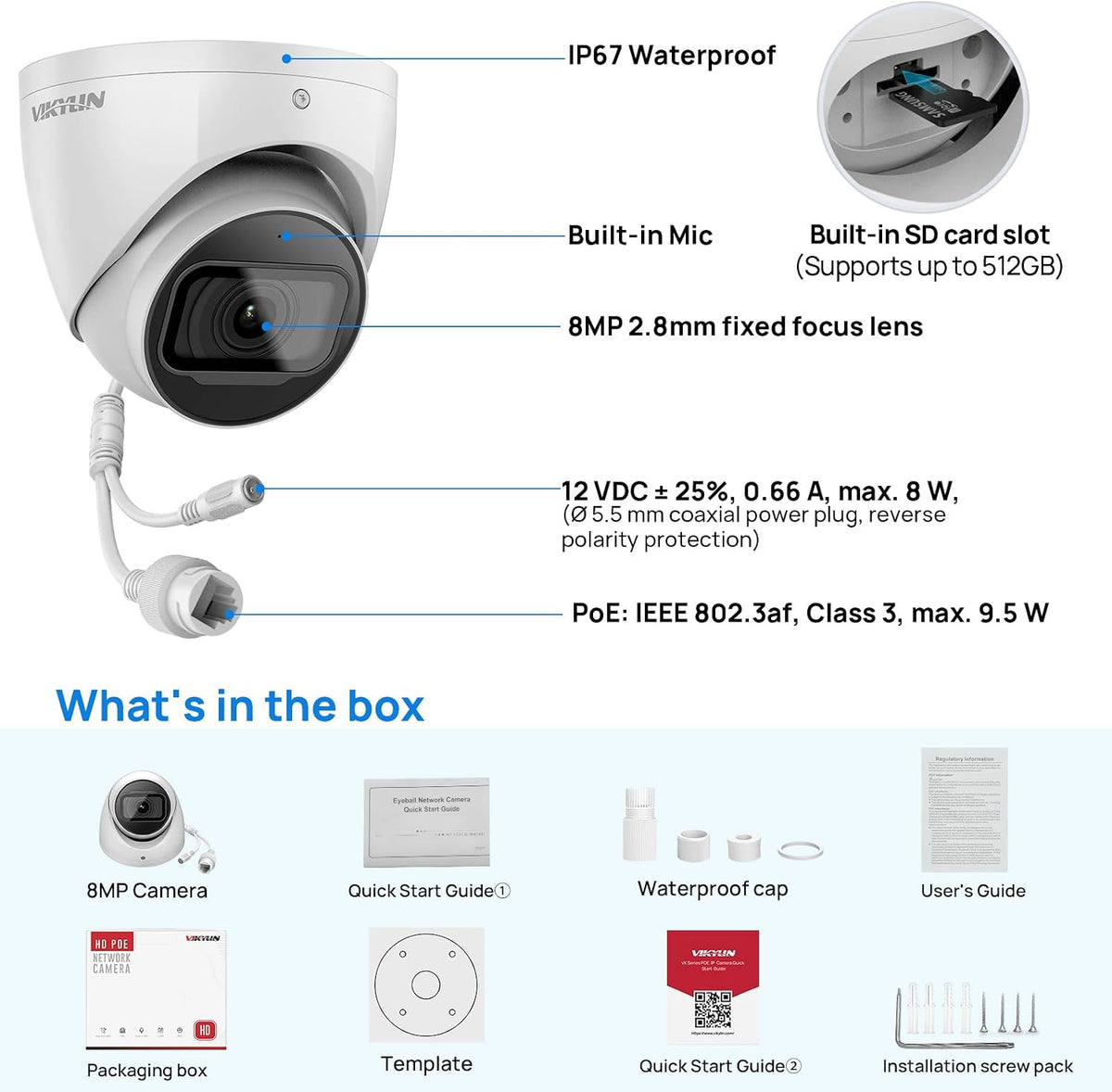 vikylin 4k 8mp ip poe security camera,dmss/smartpss lite, view 10