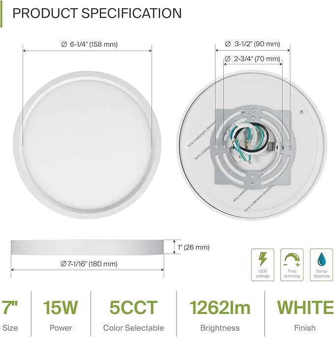 ASD LED 7" Round Flush Mount Ceiling Light Fixture, Low Profile Surface (12 Pack)