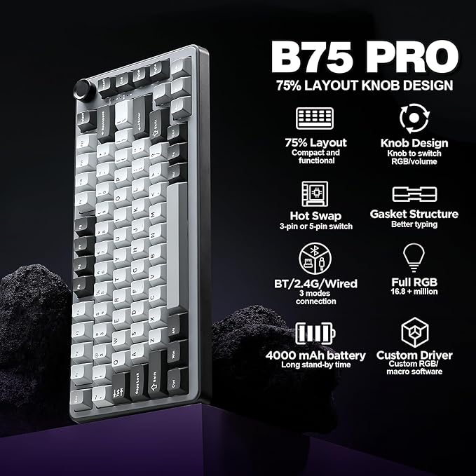 YUNZII B75 PRO Wireless Mechanical Keyboard, 75% Layout