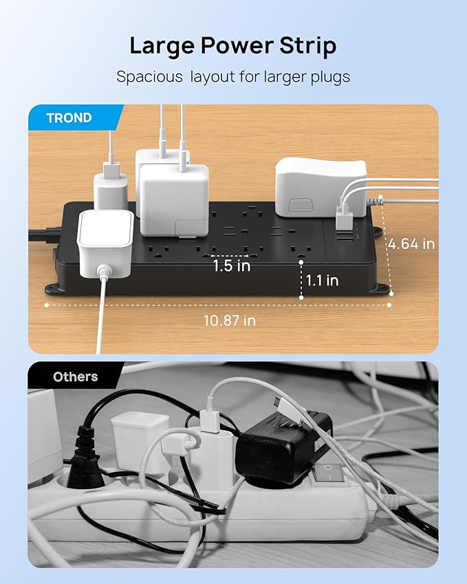 TROND Surge Protector Power Strip, 10ft Heavy Duty Extension Cord