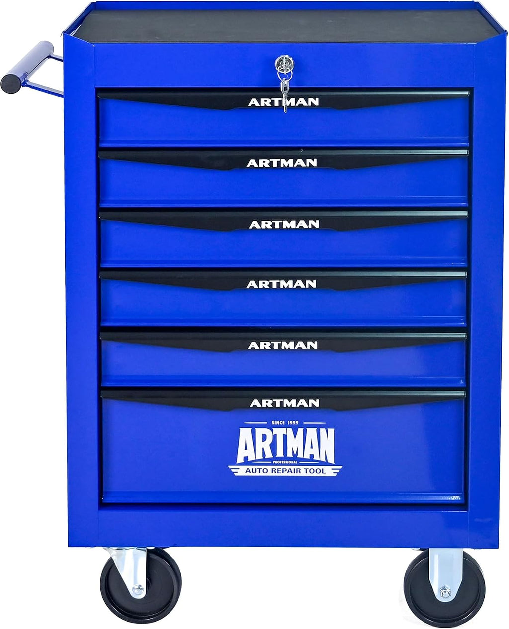 Heavy Duty 6-Drawer Rolling Tool Chest, Key Lock Tool Storage Cabinet with Lockable Casters & Drawer Liners, Mobile Tool Organizer Cart for Garage Workshop Warehouse Repair Shop (Blue)