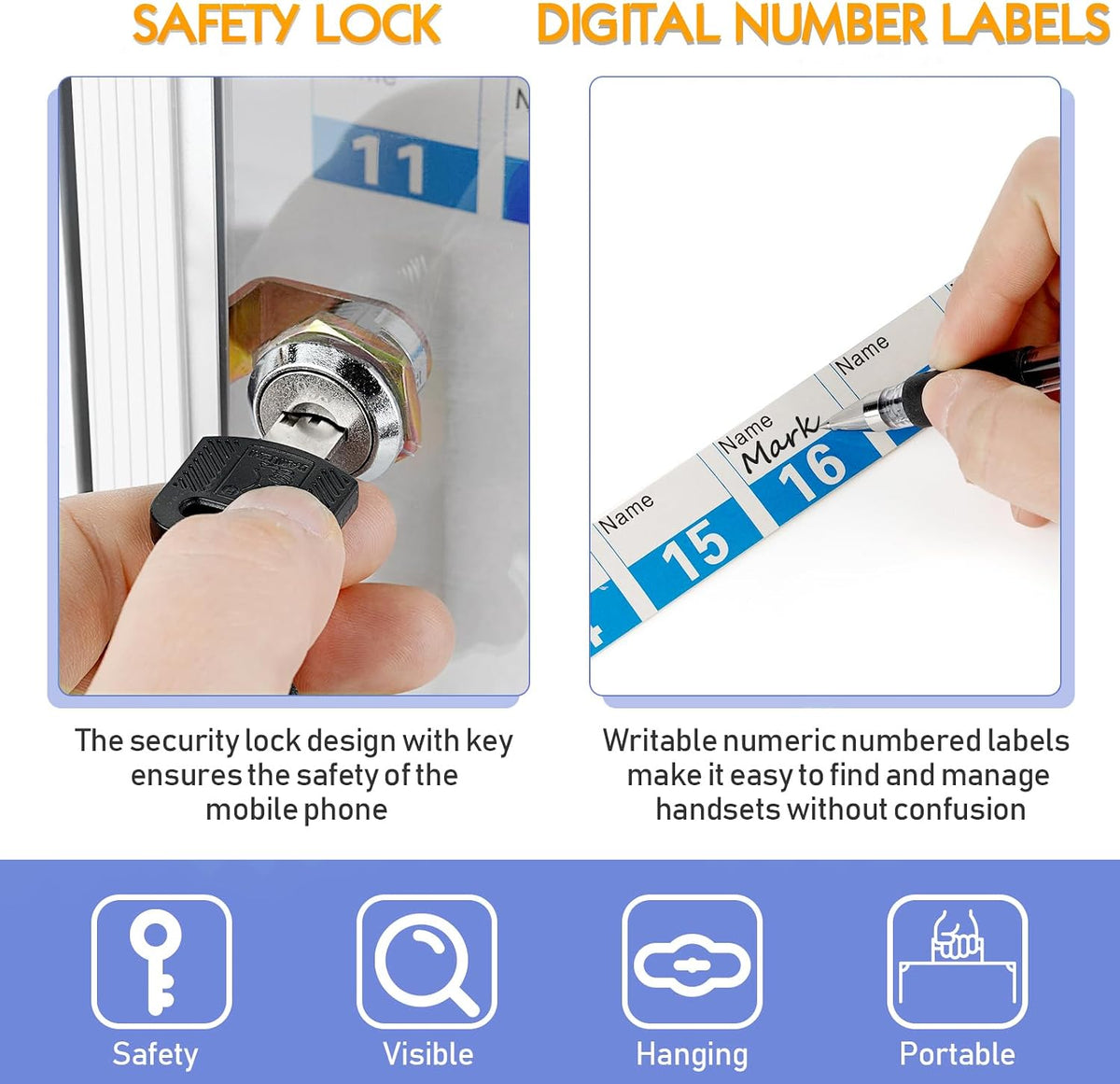 30 slots aluminum alloy cell phone locker, phone, package contents