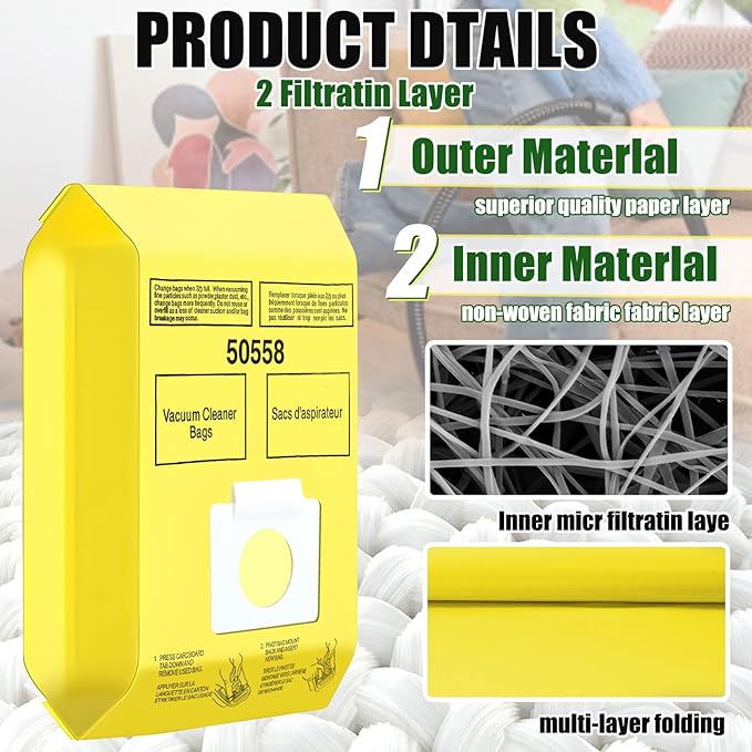 DTESL 50 Pack Vacuum Cleaner Bags Fit