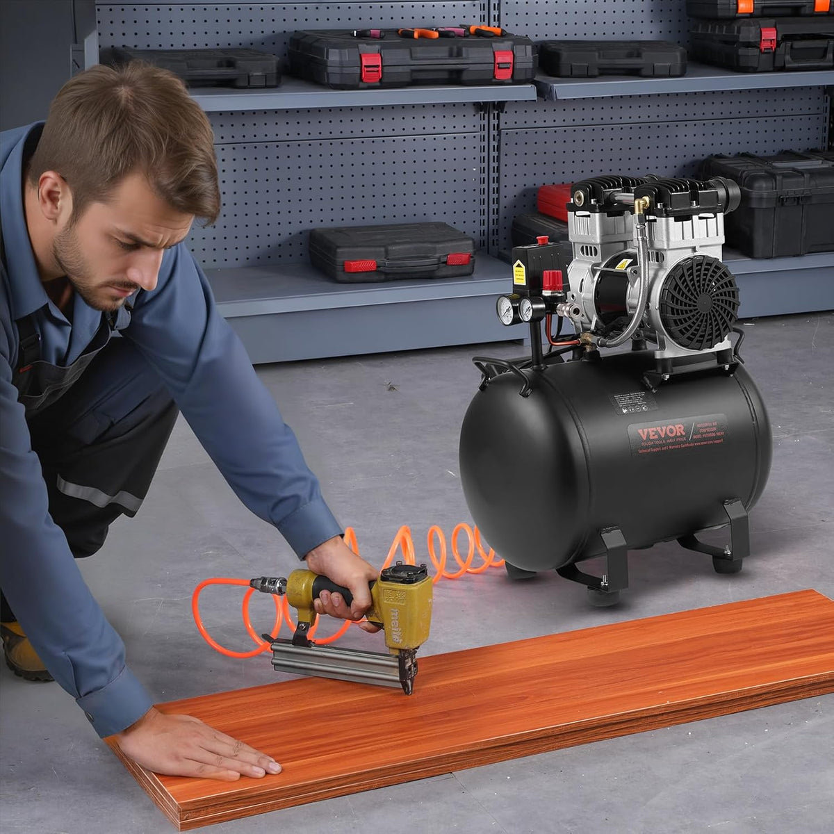 VEVOR Air Compressor, 10 Gallon Steel Tank, 2HP 5.3 CFM@90 PSI Oil Free Air Compressor & Max. 125PSI Pressure, 78dB Ultra Quiet Portable Compressor, for Auto Repair, Tire Inflation, Spray Painting