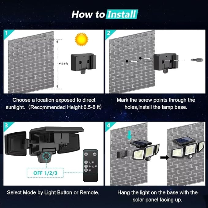 Tuffenough Solar Outdoor Lights 2500LM 210 LED Security Lights (4 Pack)
