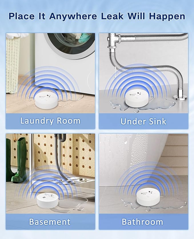 Geevon 8 Pack Water Leak Detectors, 100dB Water Sensor Alarms Flood Detector