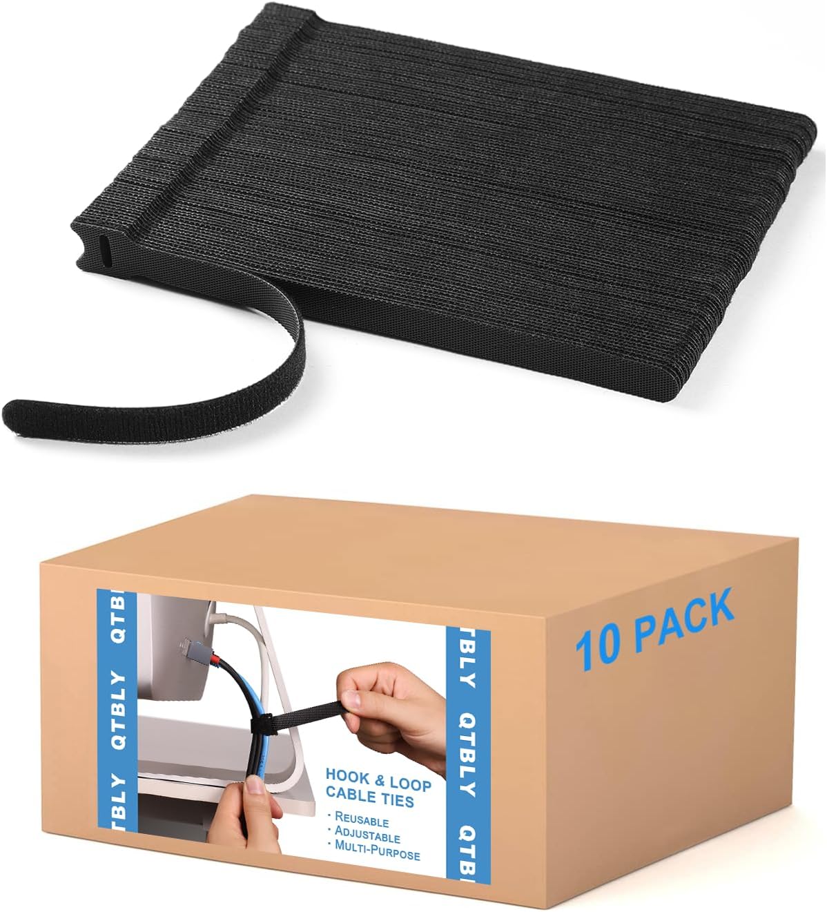 1,000 PCS 8 Inches Reusable Cable Ties | Adjustable Cord Wraps, Cable Straps | Hook & Loop Cord Organizer, Cable Management (100 PCS x 10 Packs) (1000 PCS)