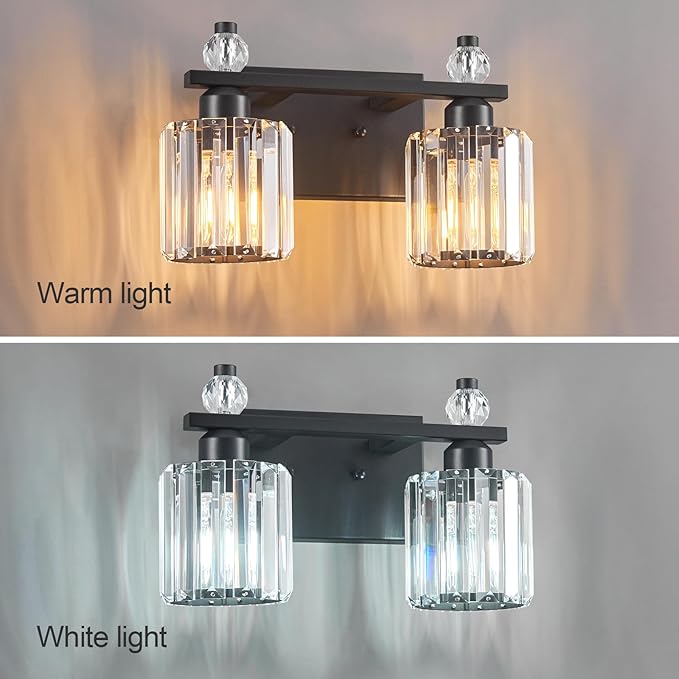FDPBY Bathroom Vanity Lights 2-Light Sand Black Modern Crystal Vanity Light