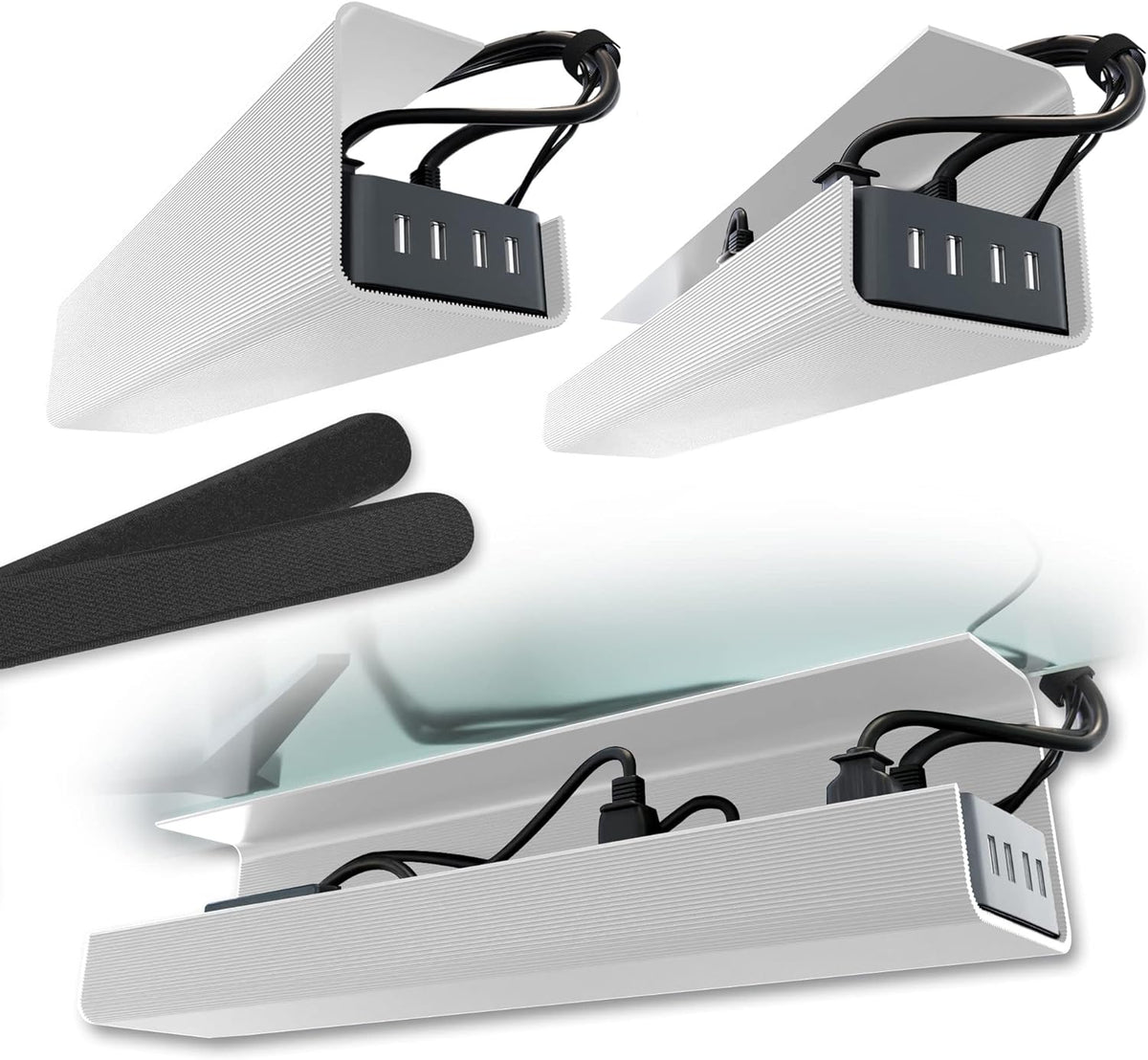 No-Screw Under Desk Cable Management Tray (2-Pack)