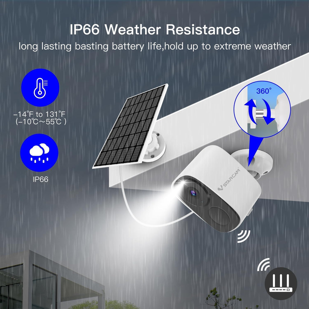vstarcam 2k solar security camera wireless outdoor, free, side view