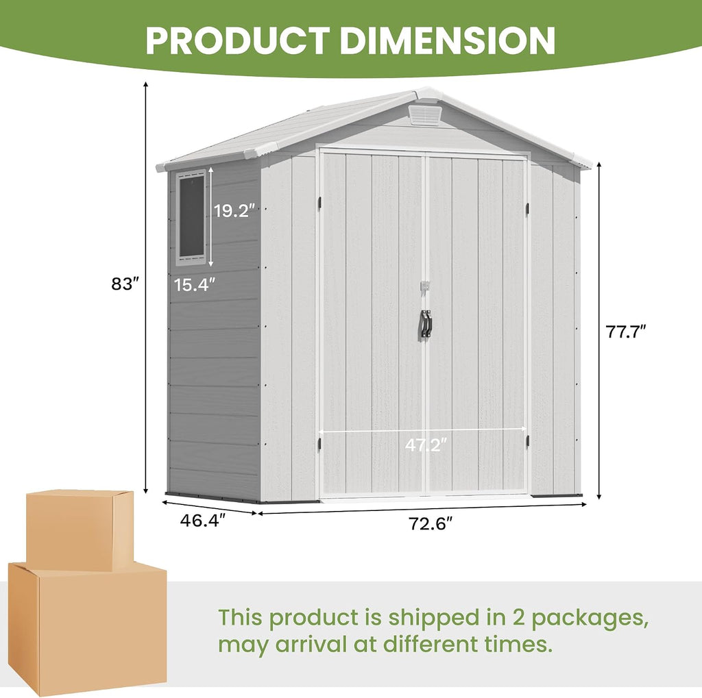 Greesum 6x4FT Plastic Outdoor Storage Shed with Floor, Light Gray