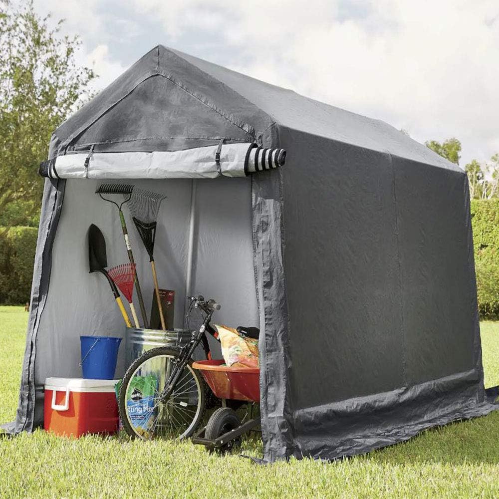 impact canopy 7x12 portable shed, grey shown in use