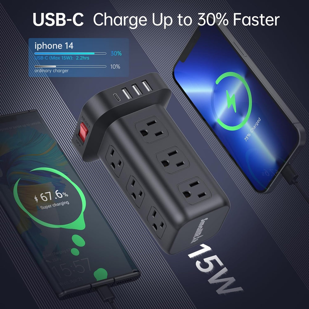 Extension Cord with Multiple Outlets, SMALLRT Power Strip Tower, Outlet Exten...