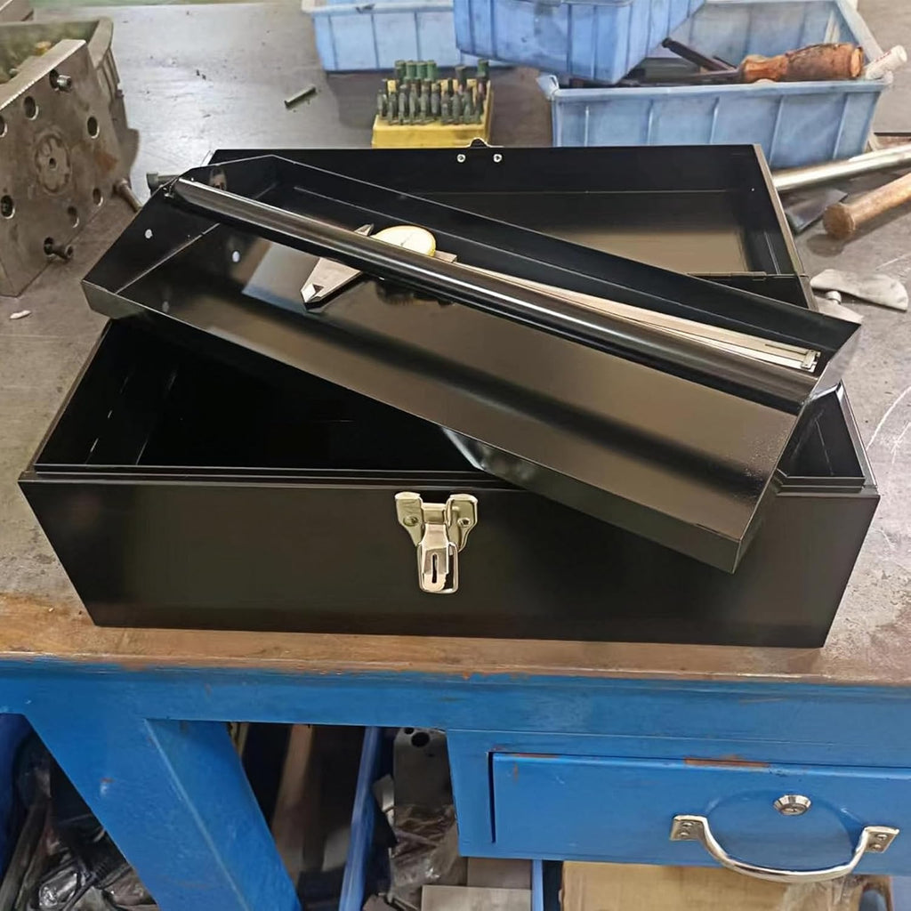 16" portable metal toolbox large tool box 18-gauge showing dimensions