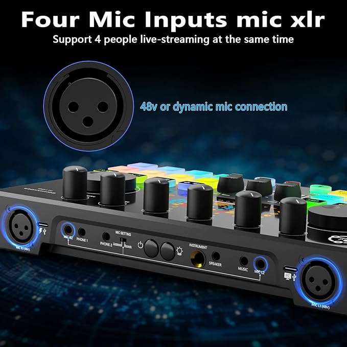Podcast Equipment Bundle for 2, Audio Interface DJ Mixer