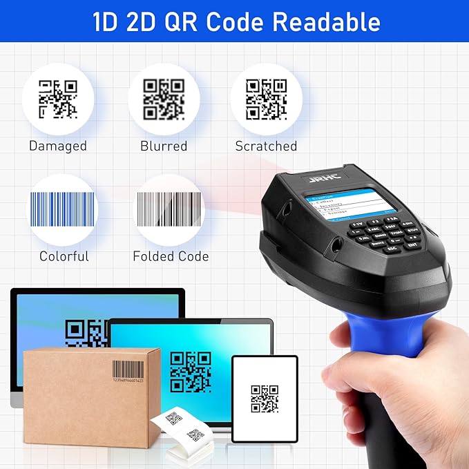 1D 2D Barcode Scanner Wireless, JRHC Portable Inventory Scanner & Data