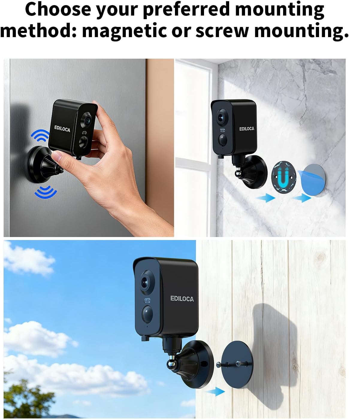 magnetic security cameras wireless outdoor, 2k pan rotating shown in use