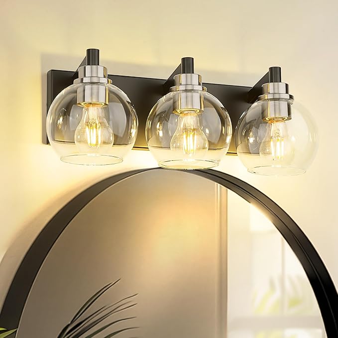 METWET Bathroom Light Fixtures, 3-Light Black and Brushed Nickel Bathroom